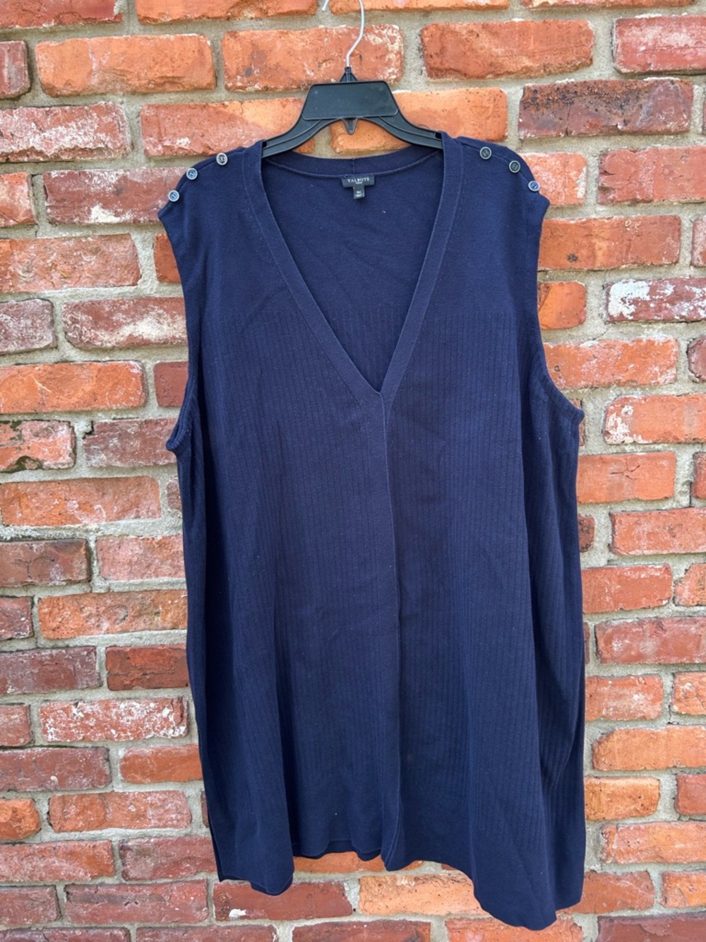 Talbots Navy Sleeveless V-Neck Button Shoulder Sweater Knit Tunic Dress 3X